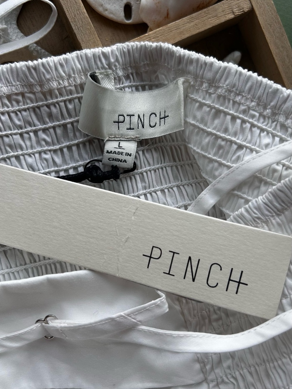 NWT PINCH White Bubble Hem Peplum Tank Top Smocked Cotton Large - Picture 6 of 8
